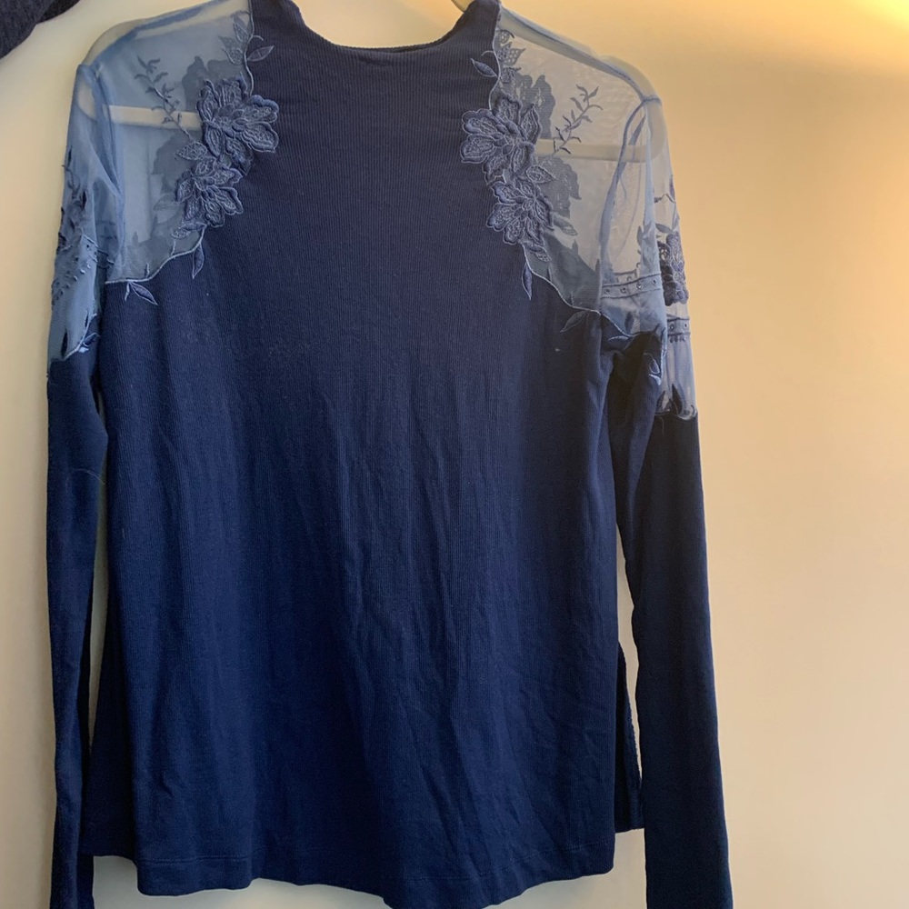 Blue Free People Long Sleeve Top